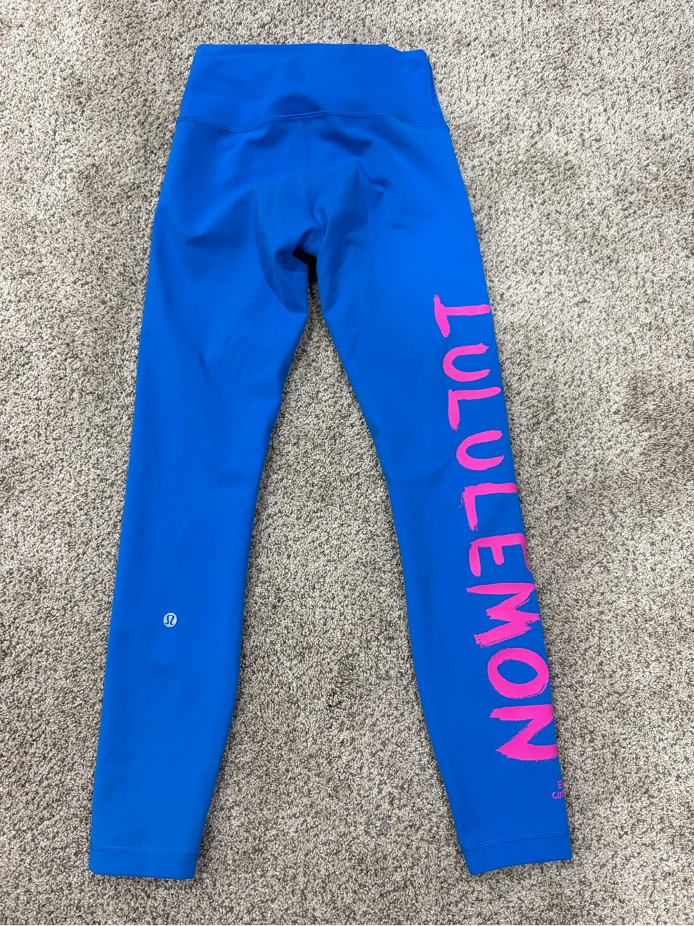 lululemon athletica Electric Blue Leggings with Pink Logo